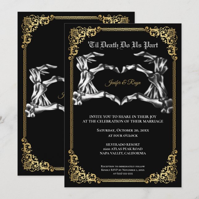 Invitación de boda de Halloween de esqueleto gótic (Anverso / Reverso)
