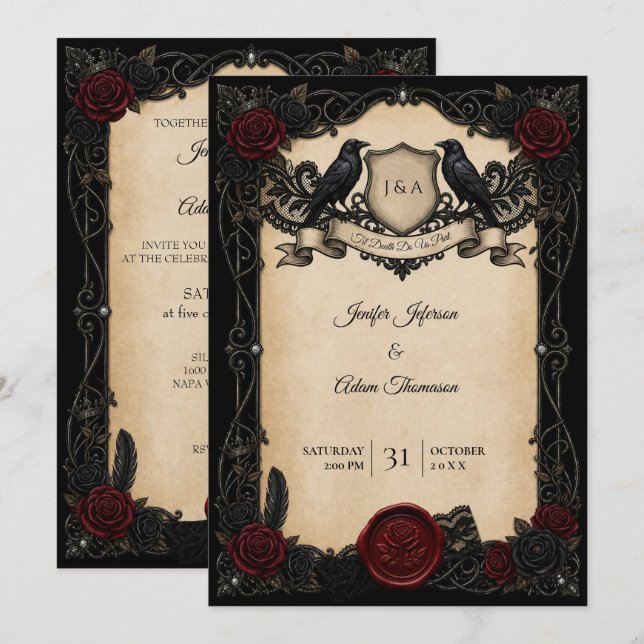 Invitación de boda de Halloween de gótico vampiro (Anverso / Reverso)