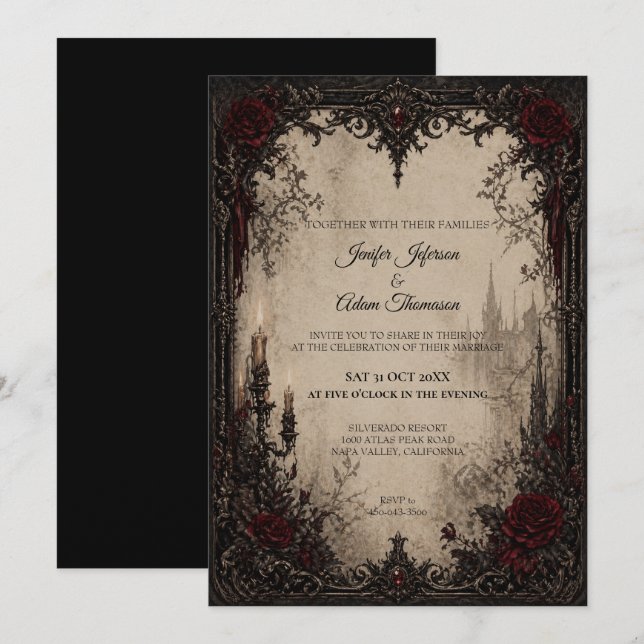 Invitación de boda de Halloween de vampiros gótico (Anverso / Reverso)