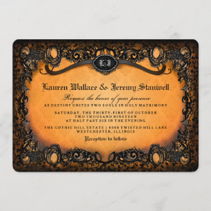 Invitación de boda de Halloween elegante negra nar