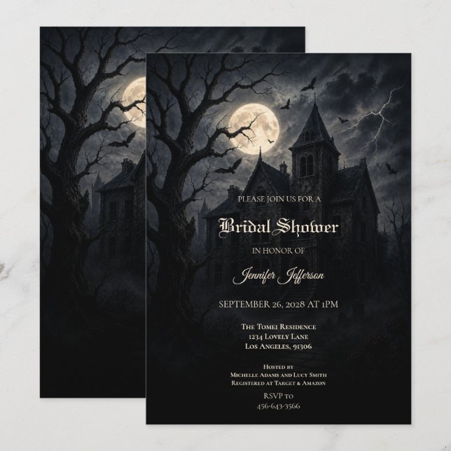 invitación de boda de Halloween estilo gótico de c (Anverso / Reverso)