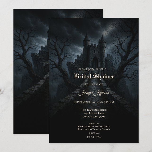 invitación de boda de Halloween estilo gótico de c (Anverso / Reverso)