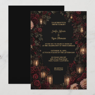 Invitación de boda de Halloween floral gótica oscu