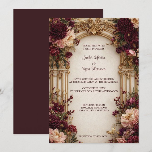 Invitación de boda de Halloween Floral Gótico (Anverso / Reverso)