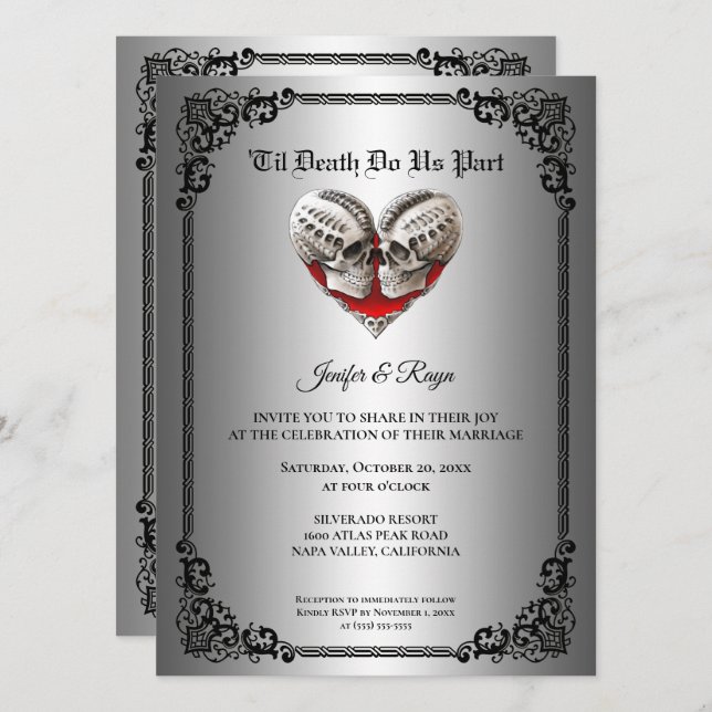 Invitación de boda de Halloween gótica (Anverso / Reverso)