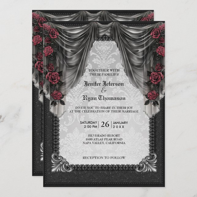 invitación de boda de Halloween gótica (Anverso / Reverso)