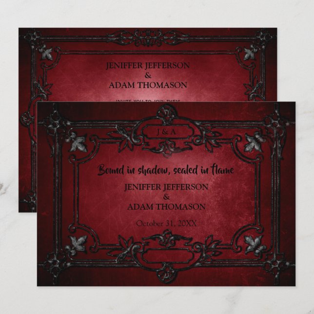 invitación de boda de Halloween gótica (Anverso / Reverso)