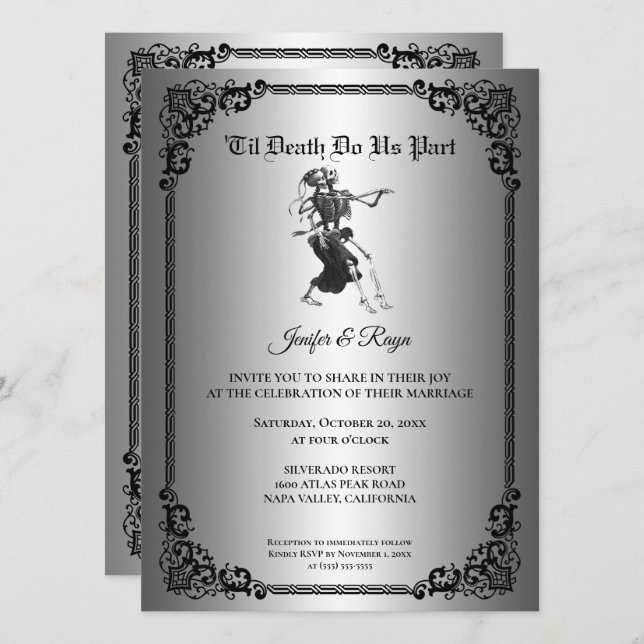 Invitación de boda de Halloween gótica (Anverso / Reverso)