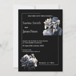 Invitación de boda de Halloween gótica con flores 