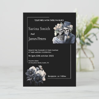 Invitación de boda de Halloween gótica con flores 