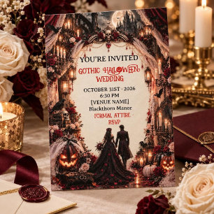 Invitación de boda de Halloween gótica negro burde