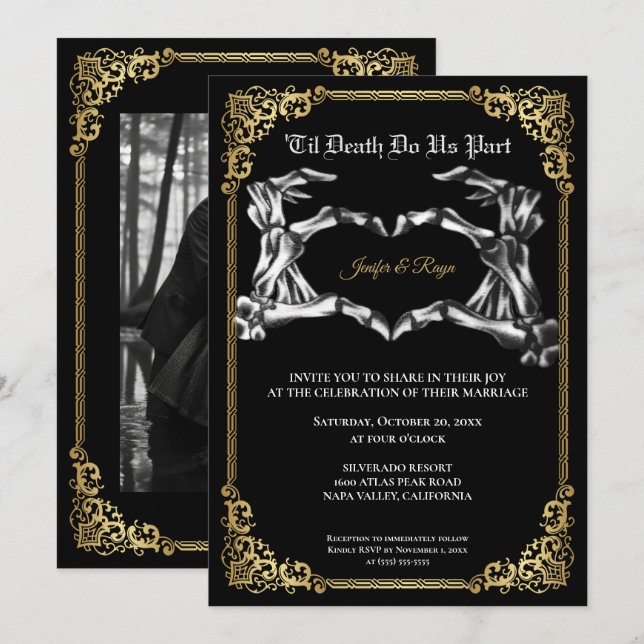 Invitación de boda de Halloween gótica oscura (Anverso / Reverso)