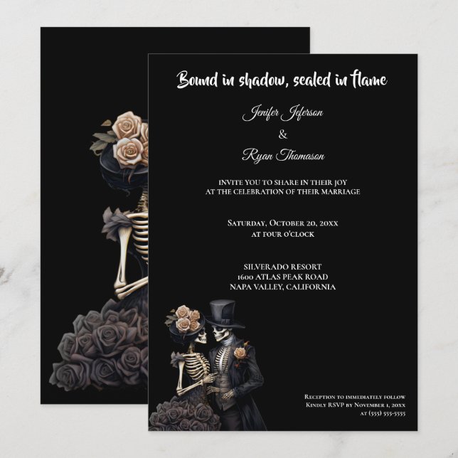 Invitación de boda de Halloween gótica oscura (Anverso / Reverso)