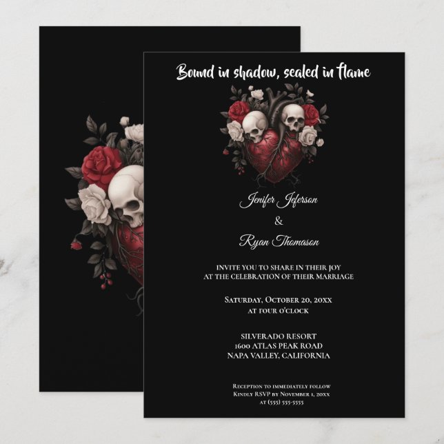 Invitación de boda de Halloween gótica oscura (Anverso / Reverso)