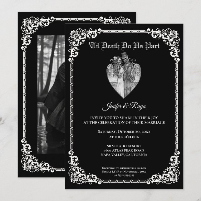 Invitación de boda de Halloween gótica oscura (Anverso / Reverso)