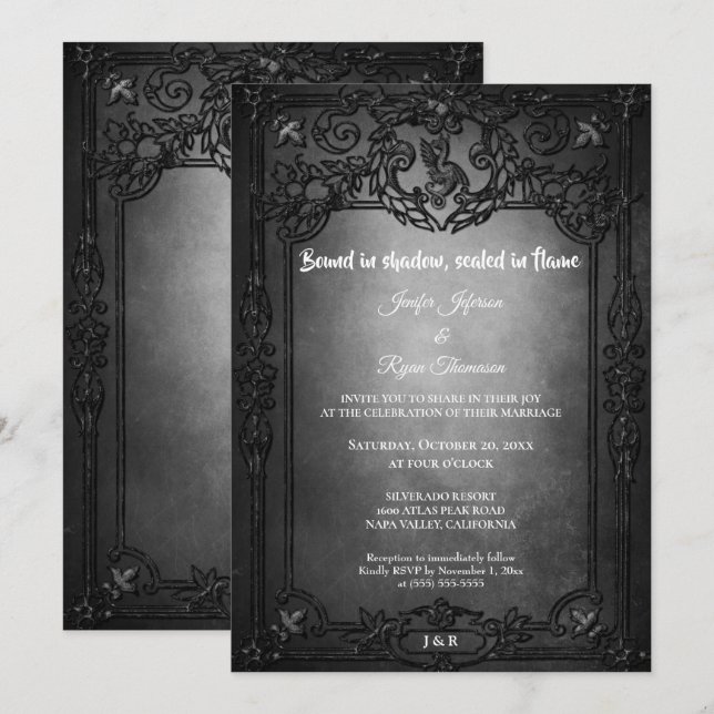 Invitación de boda de Halloween gótica oscura (Anverso / Reverso)
