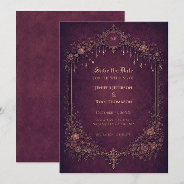 invitación de boda de Halloween gótica para guarda (Anverso / Reverso)