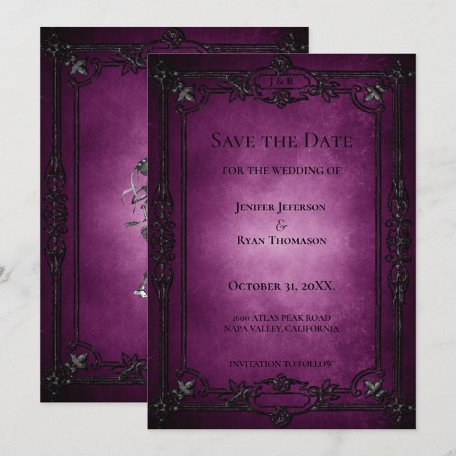 Invitación de boda de Halloween gótica para guarda (Anverso / Reverso)