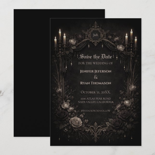 invitación de boda de Halloween gótica para guarda (Anverso / Reverso)