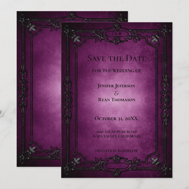 invitación de boda de Halloween gótica para guarda (Anverso / Reverso)