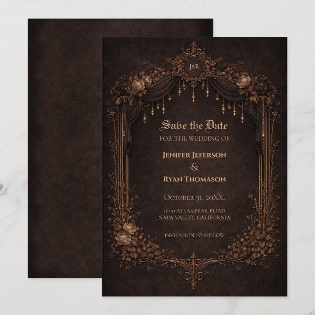 invitación de boda de Halloween gótica para guarda (Anverso / Reverso)