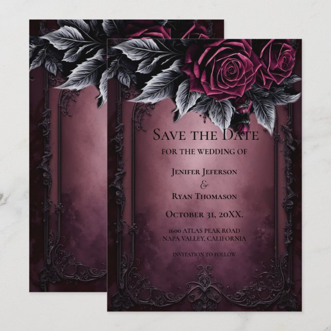 invitación de boda de Halloween gótica para guarda (Anverso / Reverso)