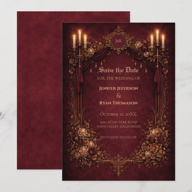 invitación de boda de Halloween gótica para guarda (Anverso / Reverso)
