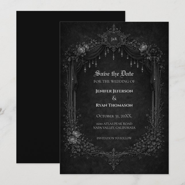 invitación de boda de Halloween gótica para guarda (Anverso / Reverso)