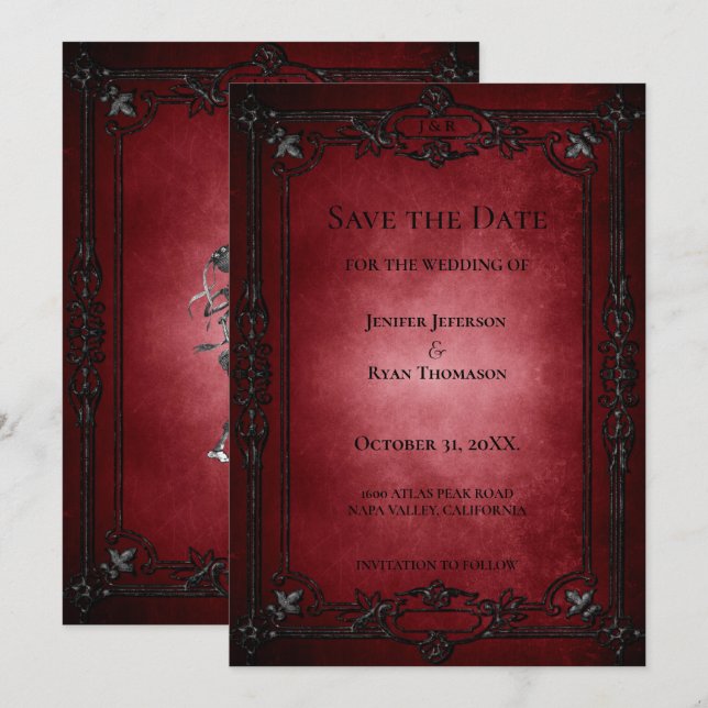 invitación de boda de Halloween gótica para guarda (Anverso / Reverso)
