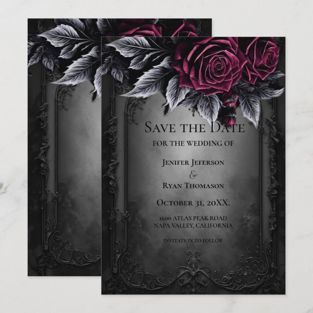 invitación de boda de Halloween gótica para guarda (Anverso / Reverso)