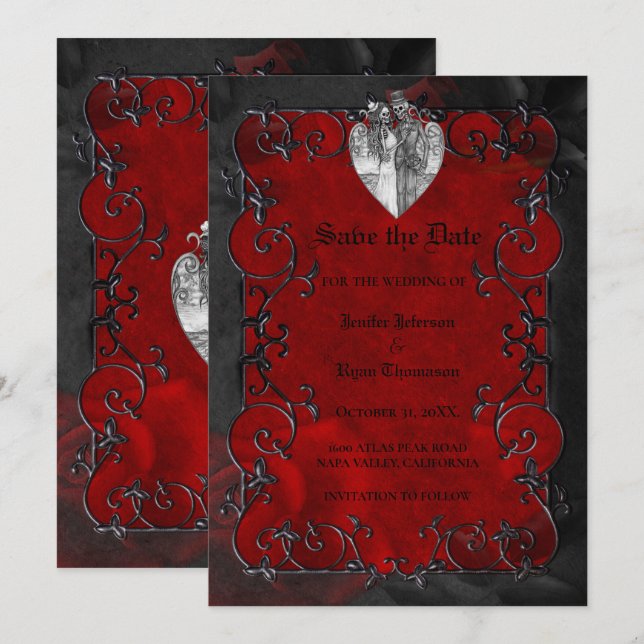 Invitación de boda de Halloween gótica para salvar (Anverso / Reverso)