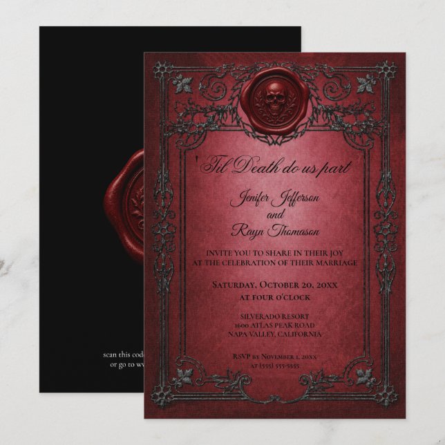 invitación de boda de Halloween gótica vintage (Anverso / Reverso)