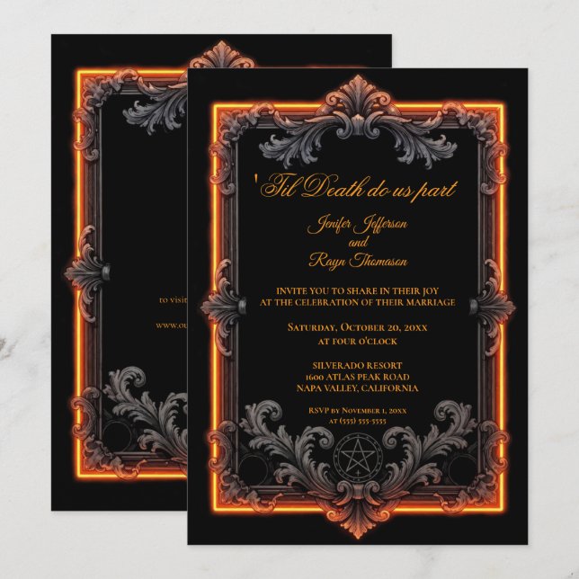 invitación de boda de Halloween gótica vintage (Anverso / Reverso)