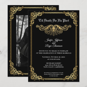 Invitación de boda de Halloween gótico dorado eleg