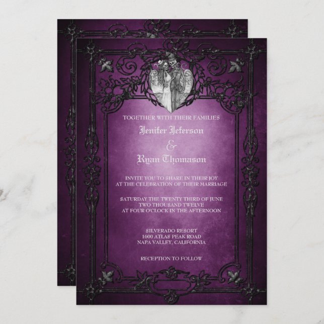 Invitación de boda de Halloween gótico elegante (Anverso / Reverso)