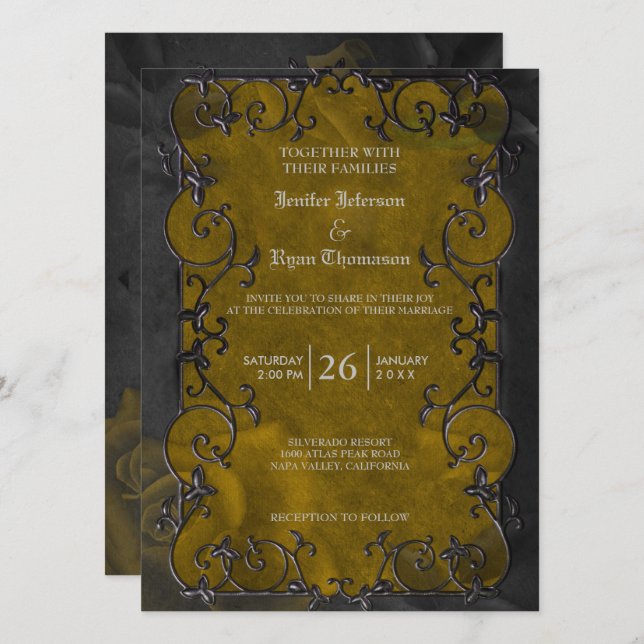 Invitación de boda de Halloween gótico elegante (Anverso / Reverso)