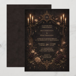 Invitación de boda de Halloween gótico floral eleg