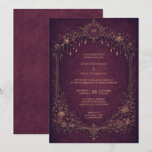 Invitación de boda de Halloween gótico floral eleg