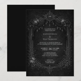 Invitación de boda de Halloween gótico floral eleg