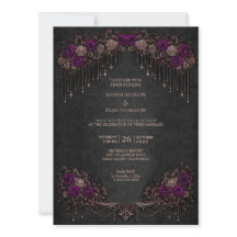 Invitación de boda de Halloween gótico floral eleg