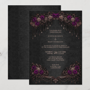Invitación de boda de Halloween gótico floral eleg
