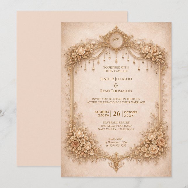 Invitación de boda de Halloween gótico floral eleg (Anverso / Reverso)