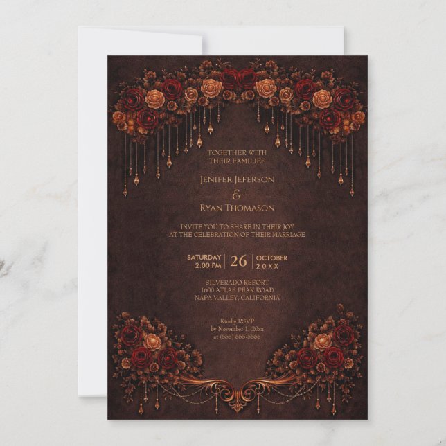 Invitación de boda de Halloween gótico floral eleg (Anverso)
