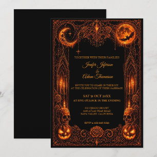 Invitación de boda de Halloween gótico neon oscuro