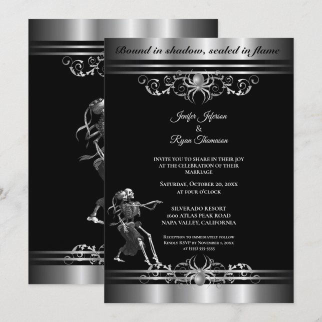 Invitación de boda de Halloween gótico oscuro (Anverso / Reverso)