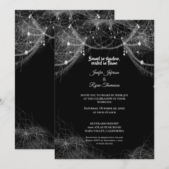 Invitación de boda de Halloween gótico oscuro (Anverso / Reverso)