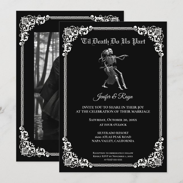 Invitación de boda de Halloween gótico oscuro (Anverso / Reverso)