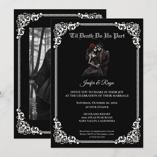 Invitación de boda de Halloween gótico oscuro (Anverso / Reverso)