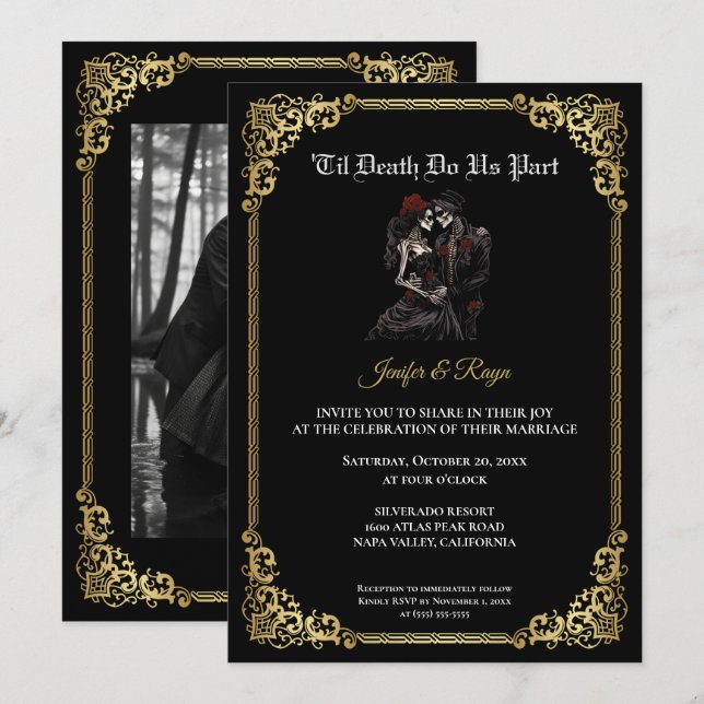 Invitación de boda de Halloween gótico oscuro (Anverso / Reverso)