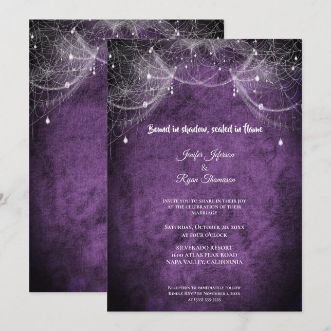 Invitación de boda de Halloween gótico oscuro (Anverso / Reverso)